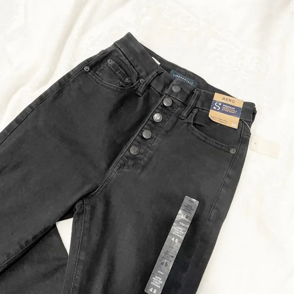 Aeropostale super high rise curvy jegging size 4 black denim souped stretch NWT